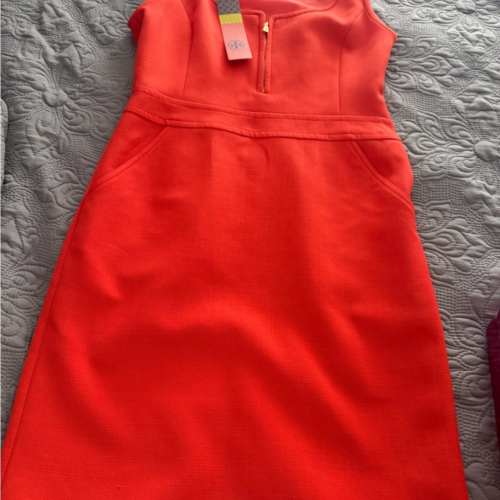 Tory Burch Sleeveless Red Sheath Dress with Front Zip